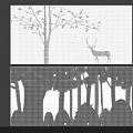 Modern Background Wall Design With Tree Pattern And Deer Silhouette Decor 3d model