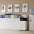 Office Space With Wall Posters Cabinets Printer And Water Dispenser 3d model