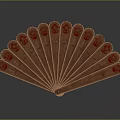 Traditional Wooden Brown Fan Hanging Decor with Red Floral Patterns