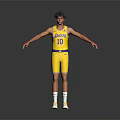 Man in Yellow Lakers Jersey Number 10 with Arms Outstretched Standing Pose