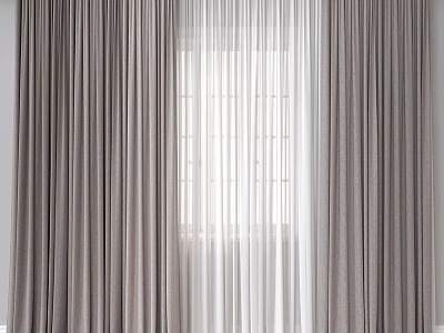 Elegant Grey And White Window Curtains With Sheer Panels For Bright Interior 3d model