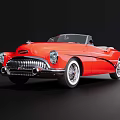 Red Vintage Convertible Car With Classic Chrome Grille And White Wall Tires