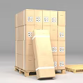 Sturdy Stacked Cartons Stored On Wooden Pallets With Handling Symbols And Labels