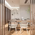 Modern Open Study Room Interior Design With Wooden Partition Dining Table And Green Plant