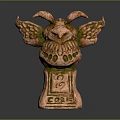 Reddish Brown Flying Animal Sculpture Featuring Horns Wings Spiral Pattern And COFF Text Base