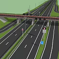 Highway Road Facilities with Overpass Traffic Lights Street Lights Road Signs and Lane Markings