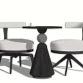 Modern Wooden Table And Two Upholstered Chairs With Curved Back And Spherical Base