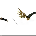 Green Decorative Statue With Golden Wings Black Pen And Metal Pin