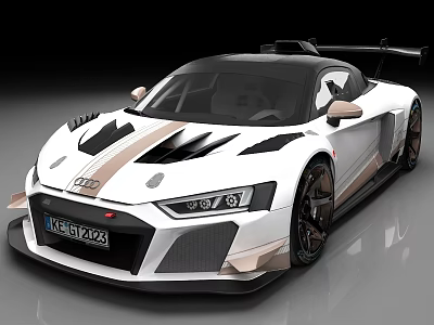 White Audi Sports Car Featuring Black Gold Stripes And Rear Spoiler Design 3d model