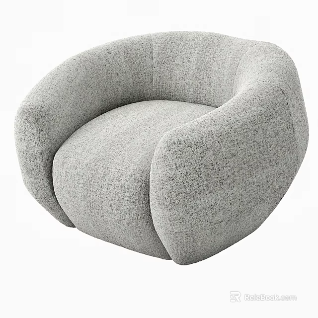 Gray Fabric Single Sofa With Rounded Design For Modern Living Space 3d model 