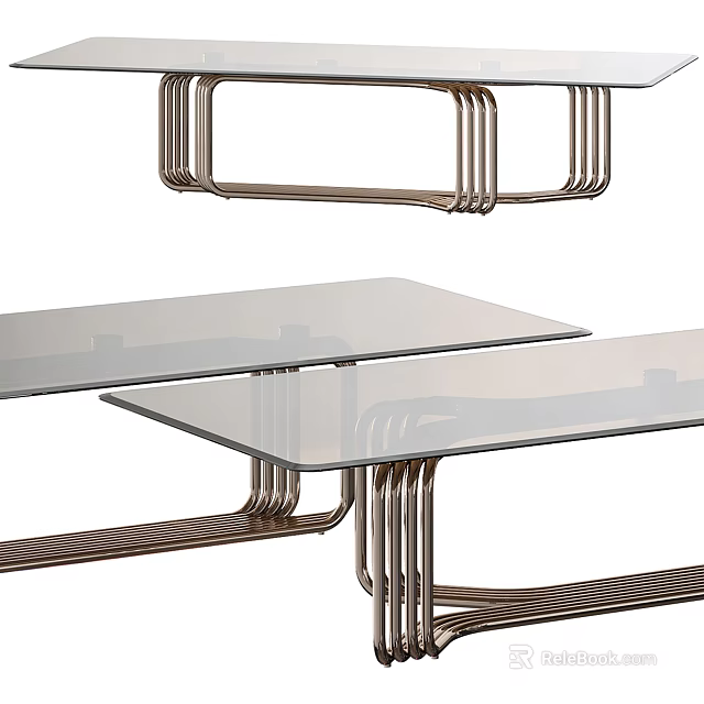 Modern Coffee Table With Glass Top And Metal Frame Design 3d model 