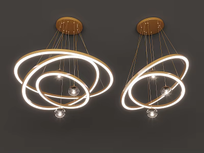 Modern Circular Ring Chandeliers With Illuminated Strips Crystal Balls And Wooden Ceiling Base 3d model