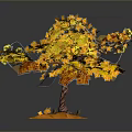 Autumn Tree With Yellow Orange Falling Leaves Brown Trunk And Orange Base 3d model