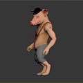 Muscular Pig Game Movie Character Wearing Black Hat And Gray Pants With Suspenders