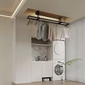 Modern Laundry Room Interior With Ceiling Clothes Rack Washing Machine Dryer And Marble Countertop