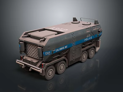 Police Armored Vehicle With Gray Blue Exterior And Multiple Wheels Roof Equipment 3d model
