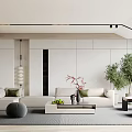 Modern Minimalist Living Room Interior Design With White Sofa Green Plants And Coffee Table