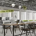 Modern Public Office Space With Desks Computers Hanging Plants And Window Blinds 3d model