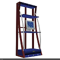 Red Blue Frame Display Shelf Featuring Green Base And Monitor On Upper Tier