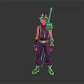 Spiky Blonde Haired Warrior Character With Large Sword Sleeveless Top And Loose Pants