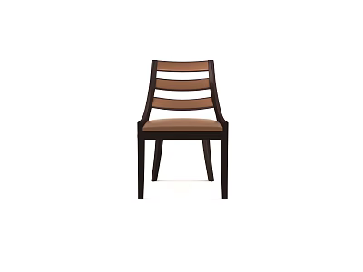 Modern Wooden Dining Chair With Striped Backrest Brown Seat And Sturdy Dark Legs 3d model