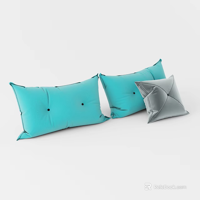 Decorative Blue And Gray Pillows With Button Accents For Home Sofa Decor 3d model 