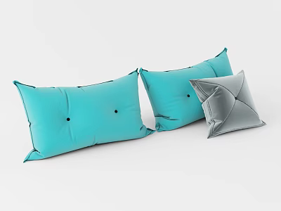 Decorative Blue And Gray Pillows With Button Accents For Home Sofa Decor 3d model