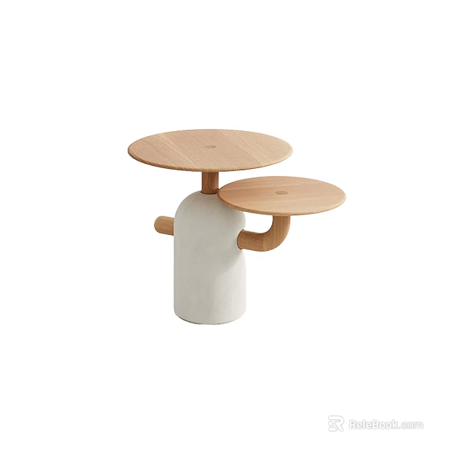 Minimalist Modern Side Table With Two Round Wooden Tops And White Cylindrical Base 3d model