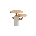 Minimalist Modern Side Table With Two Round Wooden Tops And White Cylindrical Base 3d model