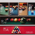 Billiard Themed Wall Decor With Creative Posters Balls And Table Elements 3d model