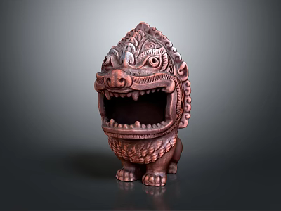 Decorative Ornament Set Featuring Bronze Lion Figurine With Intricate Carved Patterns And Traditional Style 3d model