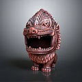 Decorative Ornament Set Featuring Bronze Lion Figurine With Intricate Carved Patterns And Traditional Style
