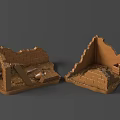 Ruin Style Architectural Sculptures With Detailed Brick Carving Broken Walls And Sphere