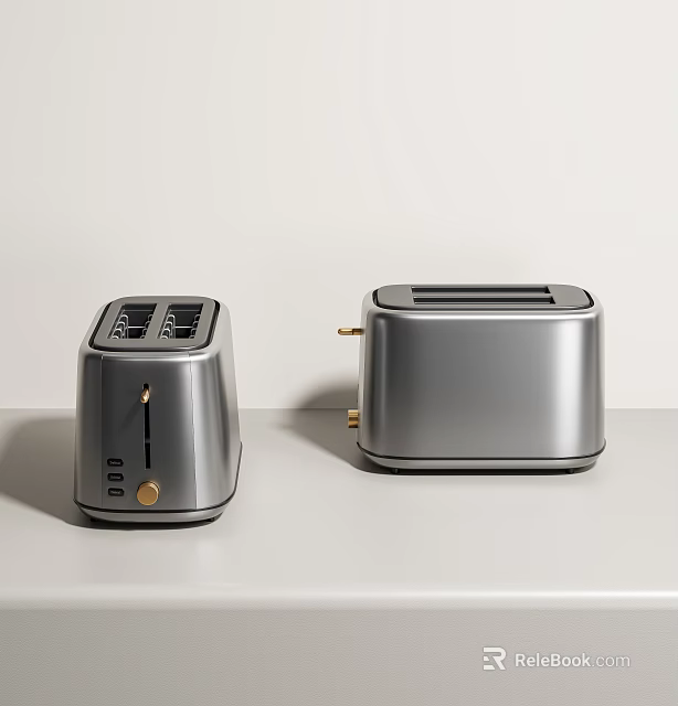 Two Silver Modern Toasters As Stylish Kitchen Appliances On White Countertop 3d model 