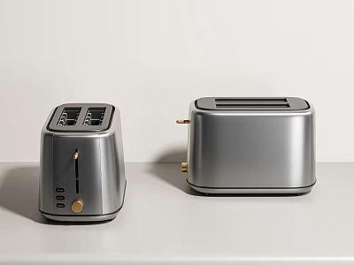 Two Silver Modern Toasters As Stylish Kitchen Appliances On White Countertop 3d model
