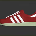 Red Casual Sneakers Featuring White Laces And Three White Stripes On Cream Sole