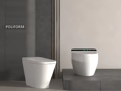 Modern Smart Toilet with Black Control Panel and Standard Toilet in Contemporary Bathroom Interior Design 3d model