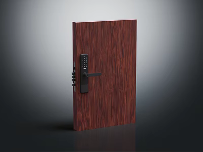 Modern Wooden Door With Electronic Keypad Lock And Black Handle 3d model