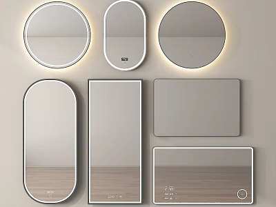 Modern Illuminated Mirrors In Round Oval And Rectangular Shapes For Home Decor 3d model