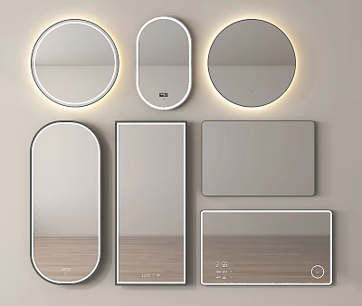Modern Illuminated Mirrors In Round Oval And Rectangular Shapes For Home Decor 3d model