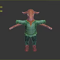 Anthropomorphic Cartoon Animal Character Standing With Orange Head Green Sweater Dark Pants Arms Outstretched