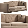 Modern Beige Upholstered Two-Seater Sofa With Tufted Design Decorative Pillow And Sleek Armrests