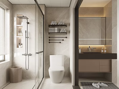 Modern Light Luxury Bathroom With Dry Wet Separation Glass Shower And Hanging Vanity Design 3d model