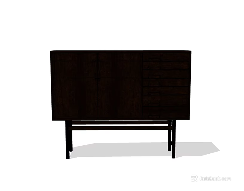 Minimalist Entryway Side Cabinet With Dark Wood Finish Drawers Cabinet Doors And Black Legs 3d model 