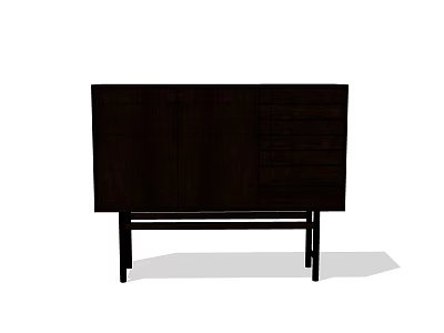 Minimalist Entryway Side Cabinet With Dark Wood Finish Drawers Cabinet Doors And Black Legs 3d model