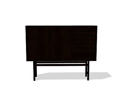 Minimalist Entryway Side Cabinet With Dark Wood Finish Drawers Cabinet Doors And Black Legs 3d model