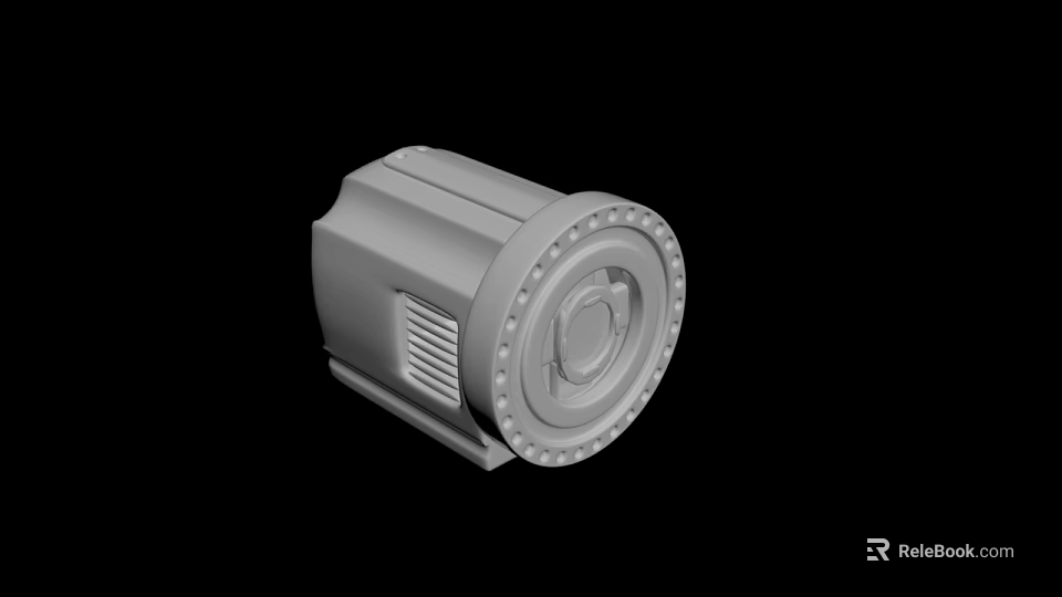 Gray Cylindrical Mechanical Component With Bolted End And Ventilation Slots 3d model 