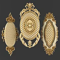 Gold Ornate Carved Decorative Elements With Oval Shape And Intricate Patterns 3d model