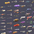 Colorful Futuristic Various Types of Weapons Collection with Different Designs and Styles