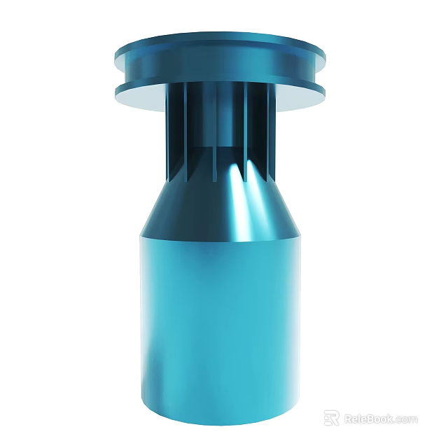 Blue Metallic Industrial Component With Cylindrical Structure And Finned Top 3d model 